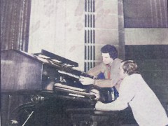 Theatre Manager Bob McKenna and organist Ray Clements inspect the console before removal.
Newspaper clip shows Chamber openings enlarged by members of Theatre Organ Society of Australia